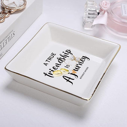 Friendship Gift Best Friend Birthday Gifts for Women Friends Trinket Dish Ceramic Jewelry Tray Decorative Rings Unique Forever,A True Friendship is a Journey Without an end