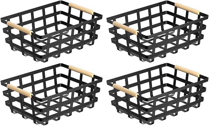 Large Wire Metal Baskets Storage Organizer Farmhouse Baskets Bin for Pantry Cabinets Rustic Kitchen Counter Closet,4 Pack