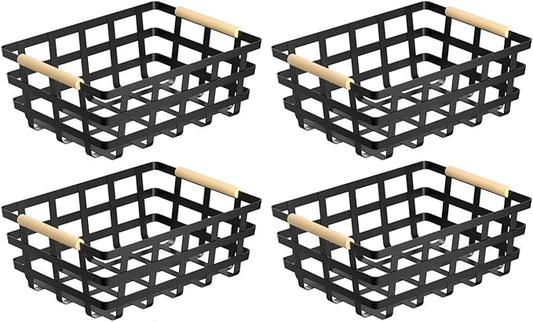 Large Wire Metal Baskets Storage Organizer Farmhouse Baskets Bin for Pantry Cabinets Rustic Kitchen Counter Closet,4 Pack