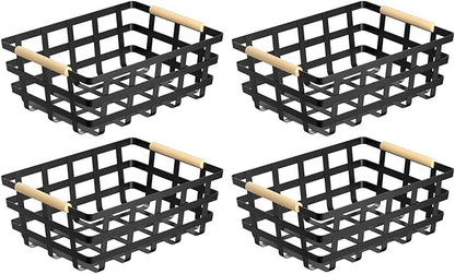 Large Metal Storage Baskets Bins Organizer Farmhouse Freezer Baskets for Pantry Cabinets Rustic Kitchen Counter Closet 4 Pack - Black