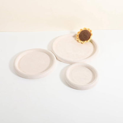 GemeShou Round Jewelry Organizer Plate, Top Microfiber Velvet Jewelry Display Tray, Empty Jewelry Showcase Tray for Necklaces, Bracelets, Rings, Earrings (Cream-Small, 5.9 x 5.9 in)