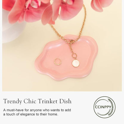 CCINPPY Ceramic Jewelry Tray Trinket Dish, Decorative Cloud Vanity Key Tray for Women, Ring Holder Dish, Cute Jewelry Plate Bowl Room Decor Aesthetic, Pink, Medium