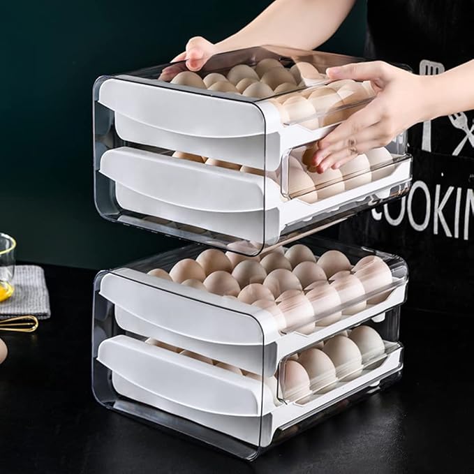 TEFU Upgrade 40 Grid Egg Storage Double-Layer Drawer Type Egg Box for Fridge Transparent Egg Container Shelf Saving Kitchen Egg Storage Box,Durable Sturdy Compact and Space-Saving Egg Storage Box