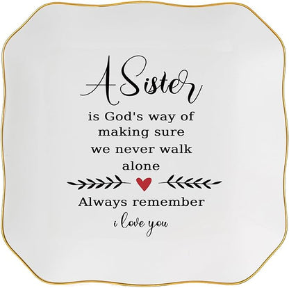 Jelershy Sister Gifts from Sister Ring Jewelry Dish - A Sister is God's Way of Making Sure We Never Walk Alone, Christmas Mother's Day Valentien's Birthday Gift for Sisters from Sisters Adult