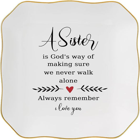 Jelershy Sister Gifts from Sister Ring Jewelry Dish - A Sister is God's Way of Making Sure We Never Walk Alone, Christmas Mother's Day Valentien's Birthday Gift for Sisters from Sisters Adult