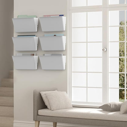 Clear Acrylic Single Pocket, Plastic Hanging Wall Mount File Holder for Office Home (White, 3 Pack)