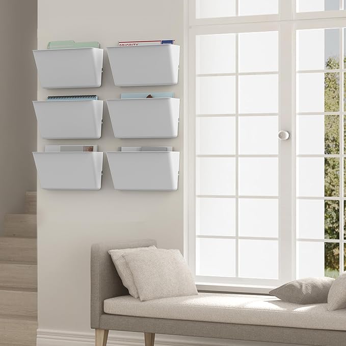 Clear Acrylic Single Pocket, Plastic Hanging Wall Mount File Holder for Office Home (White, 4 Pack)