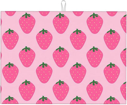 Absorbent Dish Drying Mat For Kitchen Counter, Strawberry Pink Fruit Microfiber Dish Drying Pad, Kitchen Gadgets For Easy Clean Multi-Use