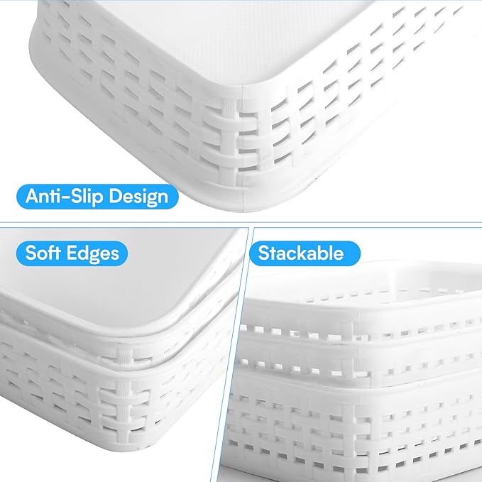 3 Pack Plastic Storage Baskets for Cabinets,Small Plastic Basket,Organizer Bins Storage Baskets for Shelves,Room,Pantries,Countertops(White)