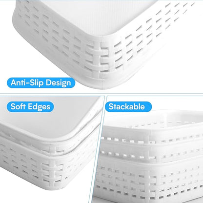 3 Pack Plastic Storage Baskets for Cabinets,Small Plastic Basket,Organizer Bins Storage Baskets for Shelves,Room,Pantries,Countertops(White)