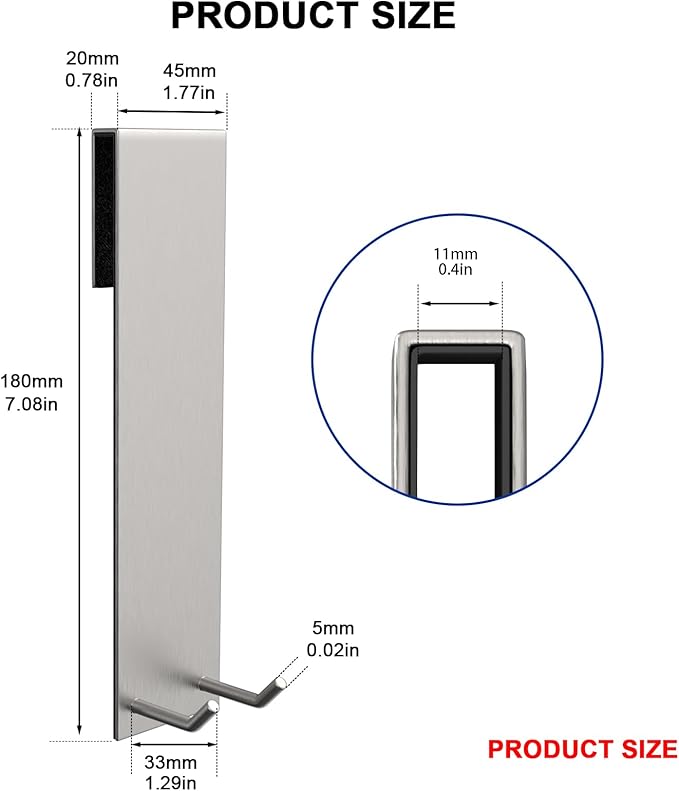 KITHOLD Shower Door Hook, Extended Length Frameless Shower Door Hook (7 Inches), Heavy-Duty Bathrobe Towel Stainless Steel Hook, No Drilling or Adhesive Required, 2-Pack, Silver