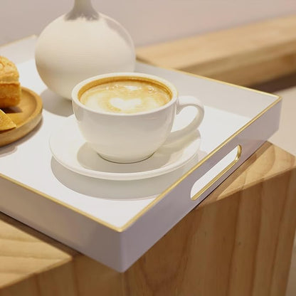Spsyrine White Plastic Serving Tray for Ottoman, Coffee Table, Rectangle Decorative Tray for Entertaining, Outdoor, Living Room, Home Decor