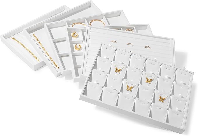 16 Slots Leather Necklace Bracelet Tray White Jewelry Trays Jewelry Drawer Organizer for Necklace Bracelets Watch Storage Display