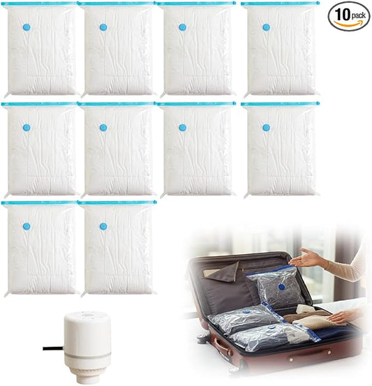 10 Pack Vacuum Storage Bags with Electric Pump, Vacuum Seal Bags for Clothes and Travel, Compression for Comforters and Blankets, Sealer Clothes Storage, with Electric Pump (60 * 80cm)