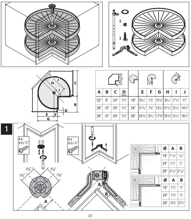 Vath-Sagel Polymer Pie-Cut 2-Shelf Lazy Susan Set for Kitchen Corner Cabinets for Door Attachment, Made in Germany (28 INCH for 36" Corner Cabinet)