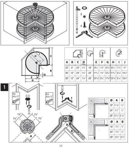 Vath-Sagel Polymer Pie-Cut 2-Shelf Lazy Susan Set for Kitchen Corner Cabinets for Door Attachment, Made in Germany (28 INCH for 36" Corner Cabinet)