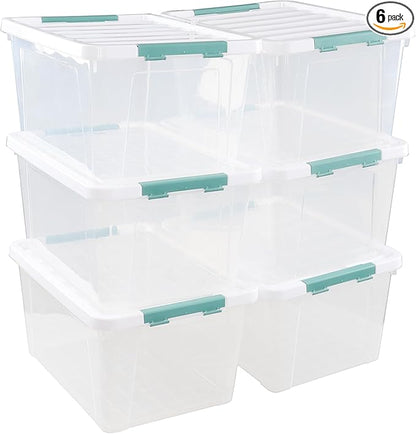 Quickquick 36 Quart Latch Clear Storage Tote, Plastic Storage Bin with Latching Lid, 6 Packs