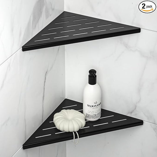 Bernkot 10'' Corner Shower Shelf 2PCS, 304 Stainless Steel Grout in Bathroom Shelves for Tiled Wall (10'', Black)