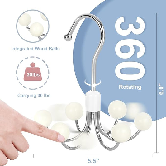 TOPIA HANGER Hoodie Hangers 4-Pack with 6 Wood Balls, 360°Swivel Purse Hanger, Scarf Hanger, Closet Hooks, Handbag Organizer, Bra Hanger, Accessory Organizers for Scarf, Tanktop, Hat, Hoodie CT57W