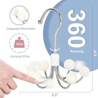 TOPIA HANGER Hoodie Hangers with 6 Wood Balls, 360°Swivel Purse Hanger, Scarf Hanger, Closet Hooks, Handbag Organizer, Bra Hanger, Accessory Organizers for Scarf, Tanktop, Hat, Hoodie CT56W