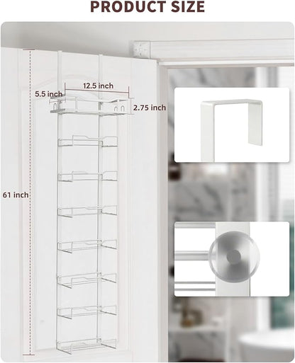 Hanging Towel Racks for Bathroom No Drill - Over The Door 8-Tier Bath Towel Storage Organizer for Small Bathrooms - Back Door Large Tiered Towel Holder Hanger for Rolled Towels RV Camper White