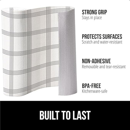 GORILLA GRIP Slip Resistant Drawer and Shelf Liner 2 Pack, Non Adhesive Water Resistant, Easy Trim, Smooth Surface Liners for Kitchen Cabinet, Shelves, Drawers Pantry, 20 IN x 20 FT, Stripe Gray White