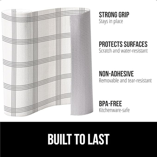 GORILLA GRIP DripGuard Shelf Liner, Non Adhesive Drawer and Kitchen Cabinet Protector, 20x240 Inch, Slip Resistant BPA Free Smooth Surface Plastic Liners for Cabinets, Bathrooms, Closets, Gray White