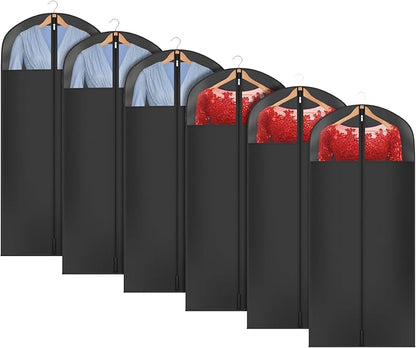 Univivi Long Garment Bags for Hanging Clothes, 54" Dress Bags for Gowns Long for Closet Storage with Large Visible Window for Long Suits, Coats, Dresses, 6 Pack, Black