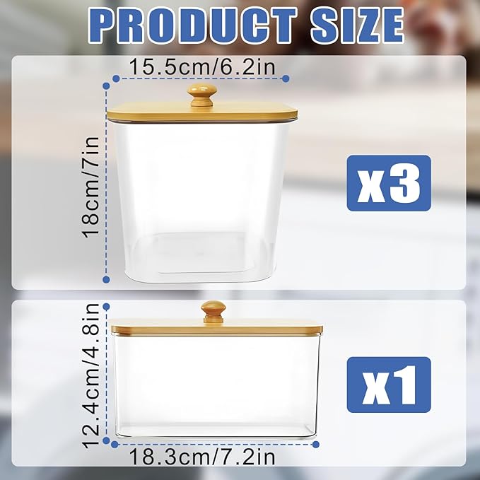 4 Pack Laundry Pods Container, Clear Laundry Room Organization Storage Containers with Wooden Lids & Scoops, Large Laundry Detergent Powder Containers for Powder Dryer Balls
