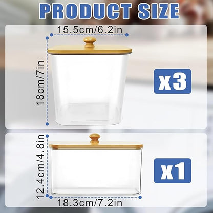 4 Pack Laundry Pods Container, Clear Laundry Room Organization Storage Containers with Wooden Lids & Scoops, Large Laundry Detergent Powder Containers for Powder Dryer Balls