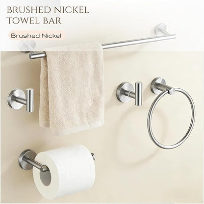 5Pcs Brushed Nickel Bathroom Hardware Towel Bar Accessories Set 23.6 Inch SUS304 Stainless Steel Bath Towel Racks with Toilet Paper Holder Shelf for Bathroom Kitchen Wall Mounted, Middle Removable