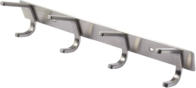 WEBI C-CBG04 Heavy Duty Stainless Steel 304 Hook Rail Coat Rack with 4 Hooks, Satin Finish, Great Home Storage & Organization for Bedroom, Bathroom, Foyers, Hallways