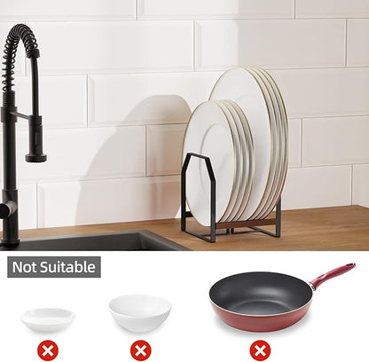 TIPSYTREE 2 Pack Small Kitchen Plate Organizer, Metal Dish Racks for Apartment, Small Family, or Countertop Use – Fits 6"–10" Plates, Black