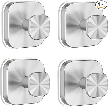 IGDALAR Suction Cup Hooks 4 Pack - Heavy Duty Vacuum Towel Hooks (Max Load 15 lbs) for Shower, Removable Waterproof Wall Hangers for Bathroom Glass, Window & Kitchen (Silver)