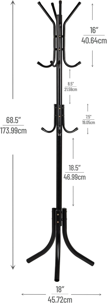 Mind Reader Freestanding Coat Rack, Multi-Tier Organizer for Office and Entryway, Metal, Black