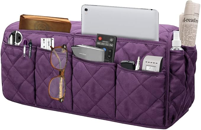 Benuomi Sofa Armrest Organizer Waterproof Armchair Caddy Remote Control Holder for Recliner Non Slip Recliner Organizer Chair Arm Organizer with 14 Pockets for TV Remotes, Books, Magazines, iPad