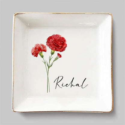 JRLCTECH Friends are Flowers That Never Fade, Custom Birth Month Flower Jewelry Dish, Personalized Trinket Tray Ring Dish, Birthday Gift for Friend, BFF Gift, Wedding Gift for Women