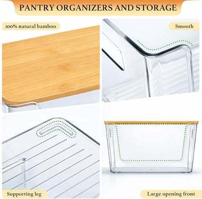 Trash Bag Holder with Bamboo Lid - Stackable Under Sink Organizer & Garbage Bag Dispenser for Kitchen Organization - Large Plastic Holder for Laundry Room, Pantry, Bathroom, Cabinets, 1 Pack