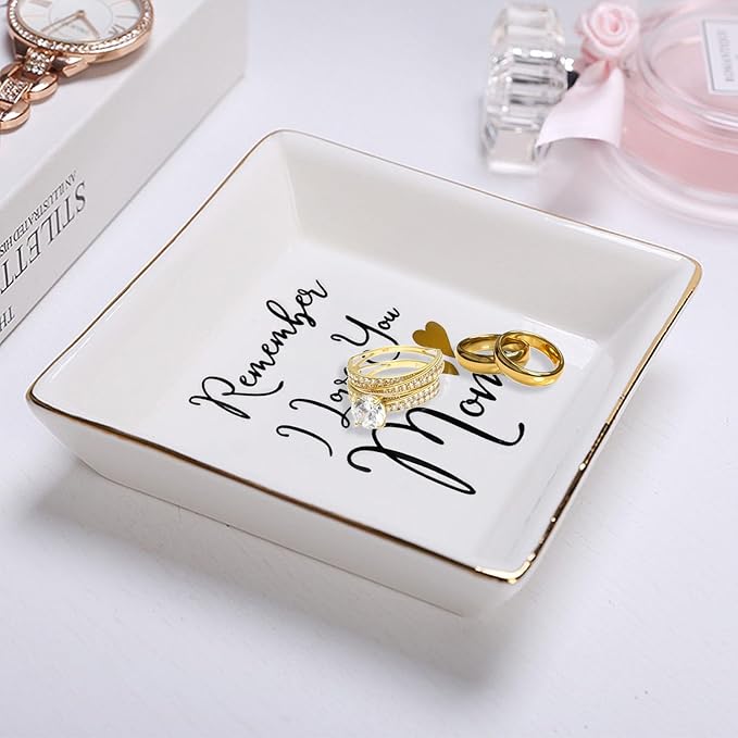 Tijeyi Mom Gifts from Sister Mothers Day Gifts Birthday Gifts for Mum Christmas Thanksgiving Gift Female Small Unique Trinket Tray Ceramic Jewelry Dish Ring Holder,Remember I Love You Mom