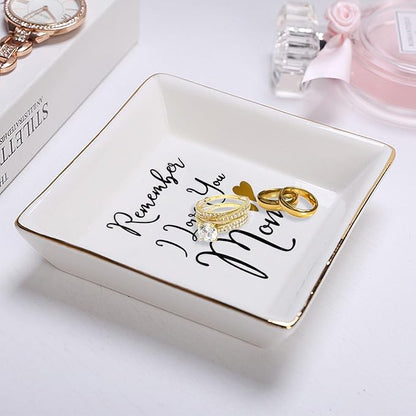 Tijeyi Mom Gifts from Sister Mothers Day Gifts Birthday Gifts for Mum Christmas Thanksgiving Gift Female Small Unique Trinket Tray Ceramic Jewelry Dish Ring Holder,Remember I Love You Mom