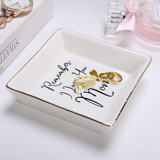 Tijeyi Mom Gifts from Sister Mothers Day Gifts Birthday Gifts for Mum Christmas Thanksgiving Gift Female Small Unique Trinket Tray Ceramic Jewelry Dish Ring Holder,Remember I Love You Mom