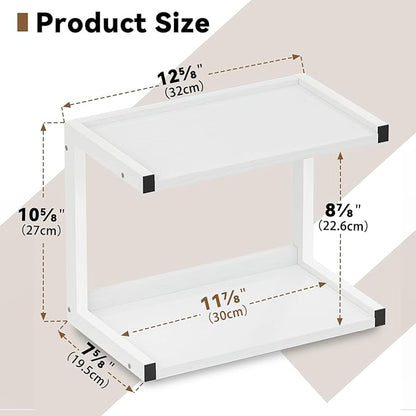 MARTY 2 Tier 12.6"x7.7" Counter Shelf Organizer Kitchen Spice Rack for Countertop, Coffee Station Organizer for Mugs Cups, Wood Shelf Desk Storage Organizer for Bathroom Home Office (White)