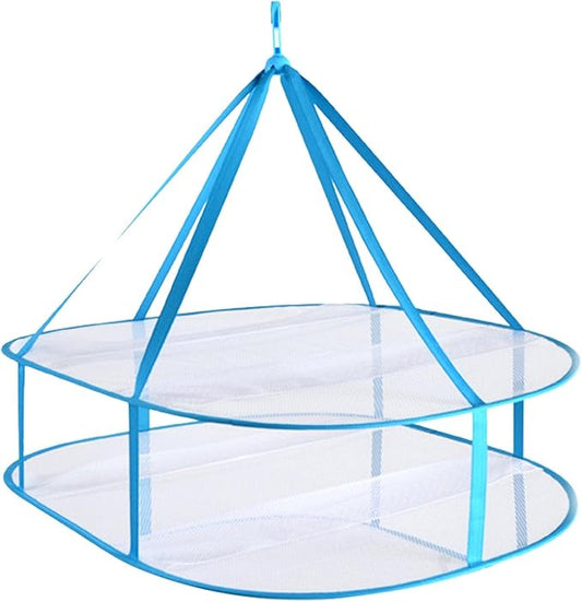iayokocc 2 Tiers Folding Drying Rack, Folding Mesh Clothes Hanging Dryer, Portable Sweater Drying Rack Lay Fold Flat to Dry Mesh Clothes Hanger for T-Shirt, Swimsuit, Sweater, Delicates