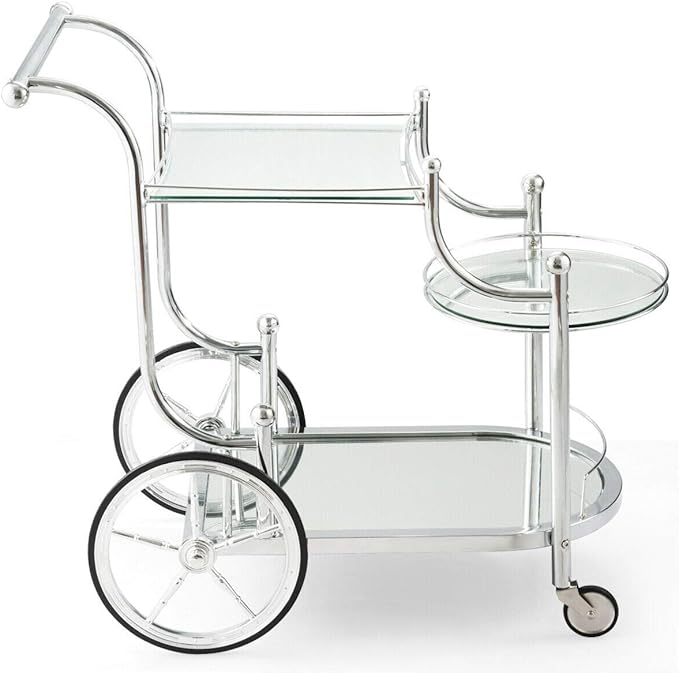 DORTALA Rolling Serving Cart, 3-Tier Metal Bar Cart with Tempered Glass, 4 Wheels Tea Serving Bar Cart for Livingroom, Kitchen, Silver