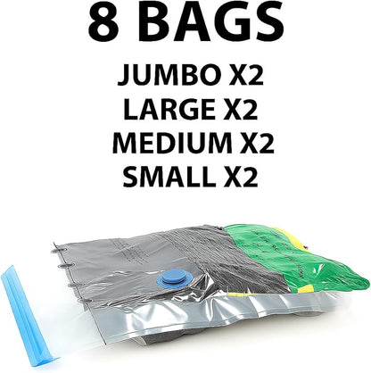 LICOZYVE Vacuum Storage Bags for Travel and Home,8 Pack Vacuum Seal Bags for Clothing,(with Electric Pump and Hand Pump,2(40 * 60) 2(50 * 70) 2(60 * 80) 2(80 * 100))
