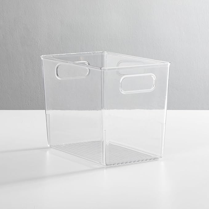 mDesign Plastic Deep Bathroom Storage Bin with Handles for Organizing Soaps, Shampoos, Conditioners, Body Wash, Serums, Oils, Supplements, Hair Styling Accessories, Ligne Collection - Clear
