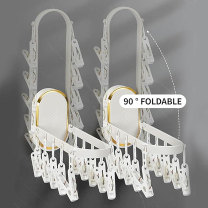 Wall-Mounted Foldable Laundry Rack with 11 Built-in Clips - Space-Saving Retractable Clothes Drying Organizer for Socks/Underwear, No Extra Hangers Needed, Collapsible Design for Bathroom/Balcony