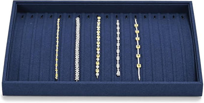 Microfiber Jewelry Trays 16 Slots Necklace Tray Necklace Bracelet Display Tray Jewelry Drawer Organizer Tray Necklace Holder for Necklace,Bracelets,Watch Storage(Blue)