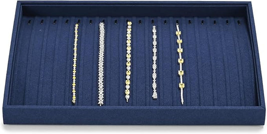 Microfiber Jewelry Trays 16 Slots Necklace Tray Necklace Bracelet Display Tray Jewelry Drawer Organizer Tray Necklace Holder for Necklace,Bracelets,Watch Storage(Blue)