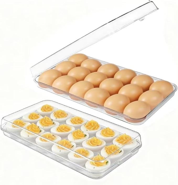 Egg holder for fridge - deviled egg containers with lid, Clear Stackable Plastic Egg Holder, Space-Saving 36 Egg refrigerator Organizer (Clear, Pack of 02)